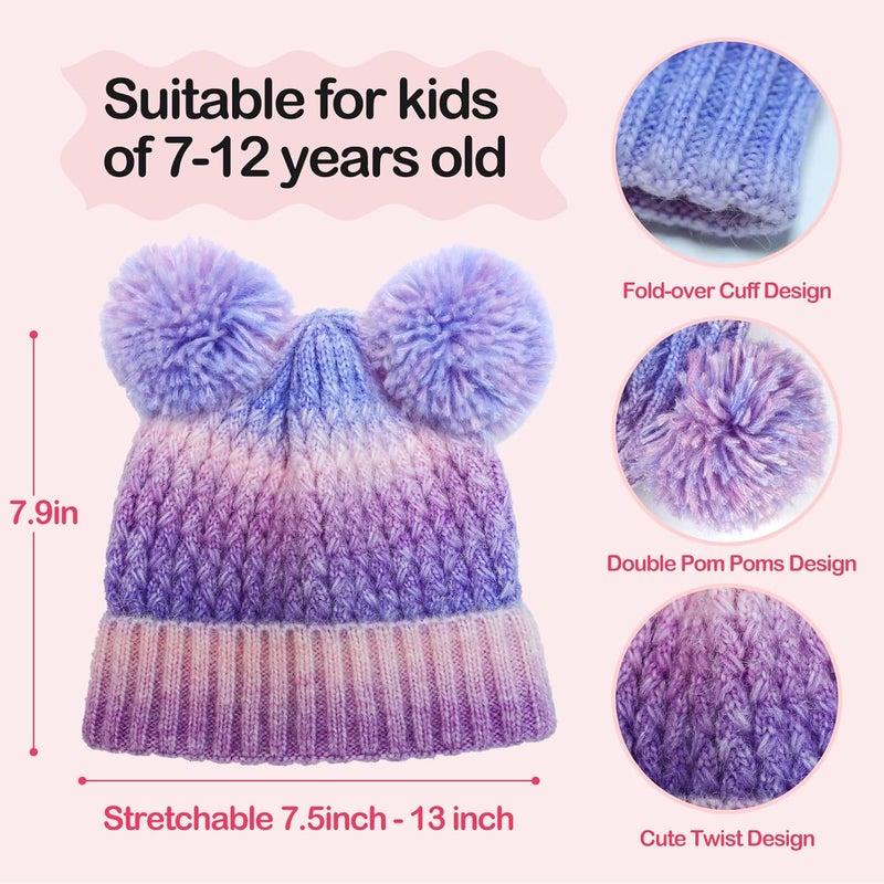 KDVOG Store Kids Winter Hat Warm Knitted Beanies with Double Pom Pom Thick Ski Cap for Boys Girls 7-12 Years - Image 3